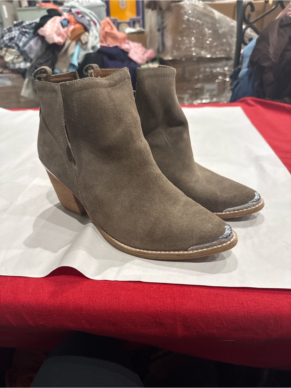 Jeffrey Campbell Olive to brown Suede Ankle Booties with Silver Toe Accent